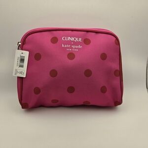 Kate Spade X Clinique Pink Polka Dot Cosmetic Travel Bag Limited Edition NWT‎